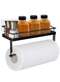 Durable 2-in-1 Paper Towel Holder with Shelf for Kitchen and Bathroom Wall Mount Rustproof SUS304 Stainless Steel No Drilling Black Design