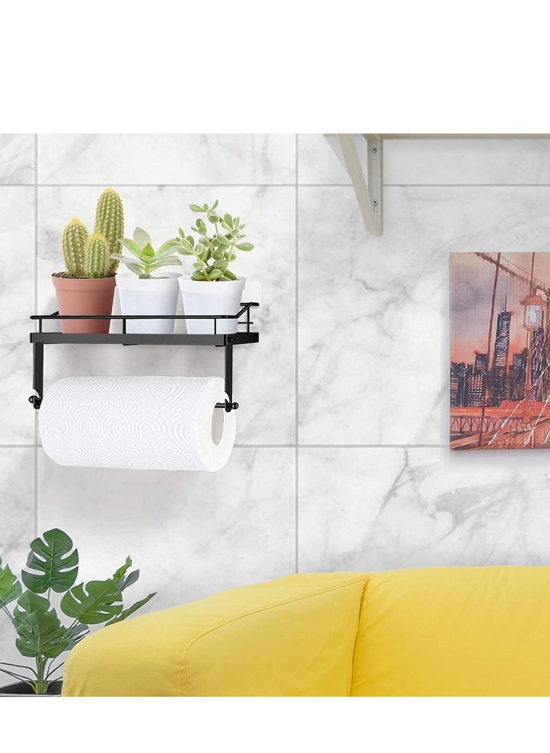 Generic - Durable 2-in-1 Paper Towel Holder with Shelf for Kitchen and Bathroom Wall Mount Rustproof SUS304 Stainless Steel No Drilling Black Design - Image 1