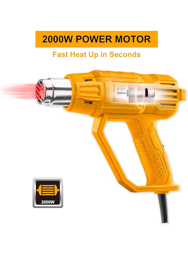 INGCO Heat Gun 2000W Heavy Duty Hot Air Gun With 3 Nozzles And 1Pcs Scraper 480 ℃ 560℃ Heat Gun With Overload Protection For Crafts Shrinking Pvc Stripping Paint - Image 3