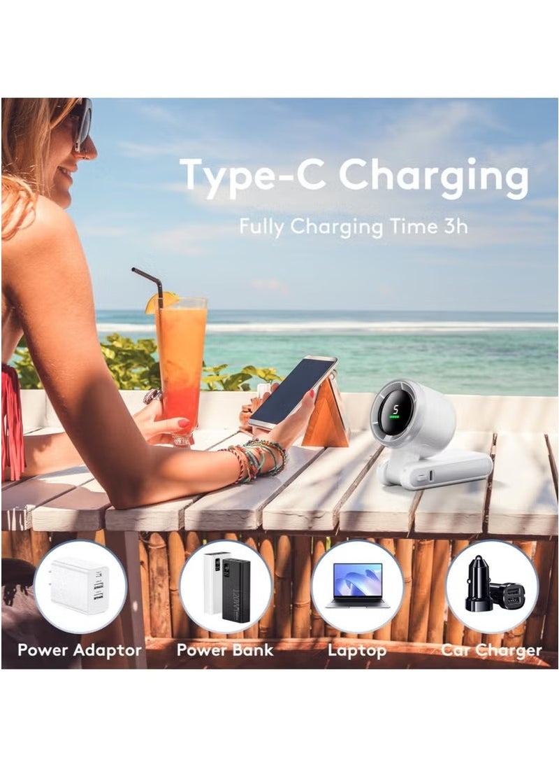 إلترازون Portable Handheld Mini Fan with 50000 RPM, Foldable Turbo Fan, 3600mAh Type C Rechargeable Battery, 5 Speeds, Digital Display, Ideal for Travel and Outdoor Activities for Men and Women - Image 2