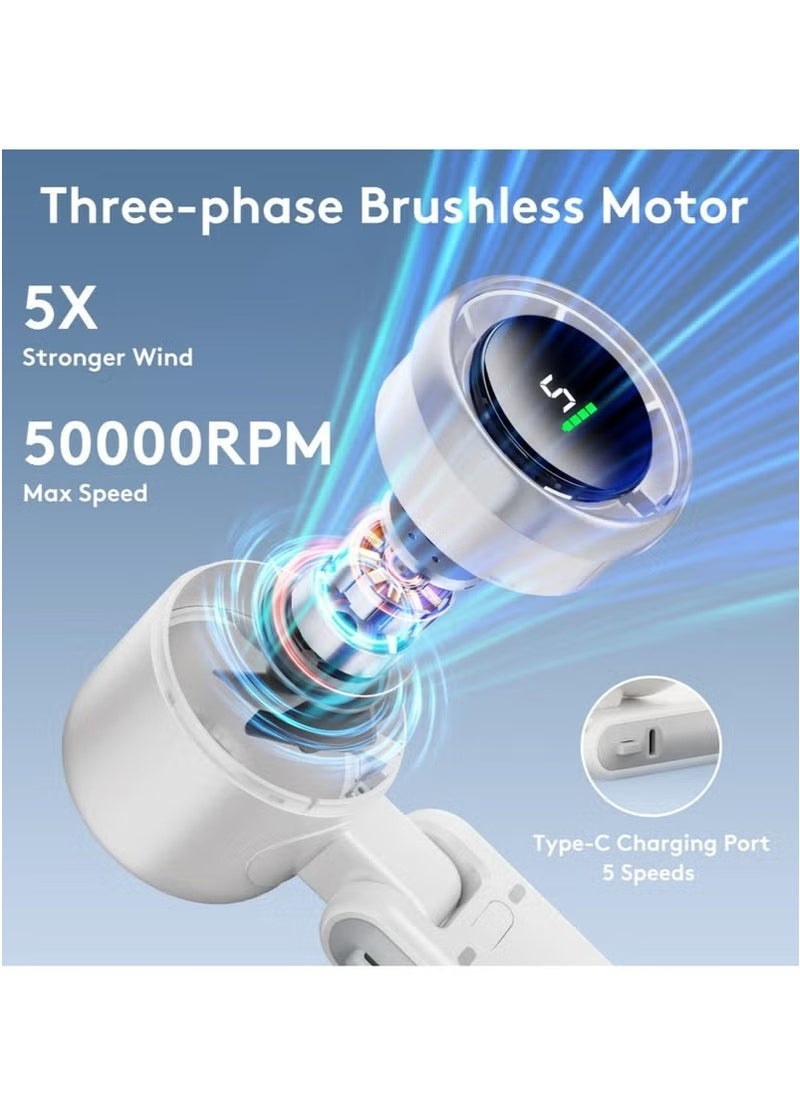 إلترازون Portable Handheld Mini Fan with 50000 RPM, Foldable Turbo Fan, 3600mAh Type C Rechargeable Battery, 5 Speeds, Digital Display, Ideal for Travel and Outdoor Activities for Men and Women - Image 3