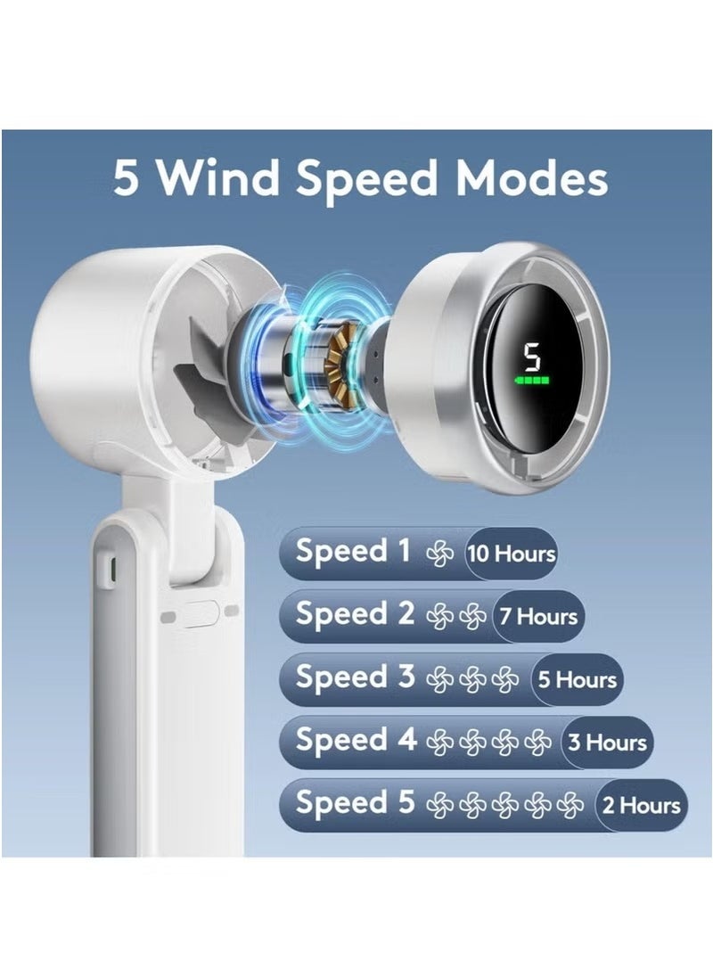 إلترازون Portable Handheld Mini Fan with 50000 RPM, Foldable Turbo Fan, 3600mAh Type C Rechargeable Battery, 5 Speeds, Digital Display, Ideal for Travel and Outdoor Activities for Men and Women - Image 5
