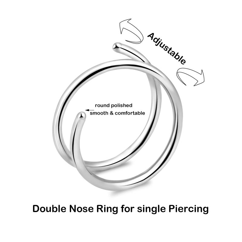 ONESING 2 Pcs 20G Double Hoop Nose Ring for Single Piercing Nose Rings Hoops Double Nose Rings for Women Blcak Nose Ring Hoop for Women Silver Nose Piercing Jewelry - Image 2