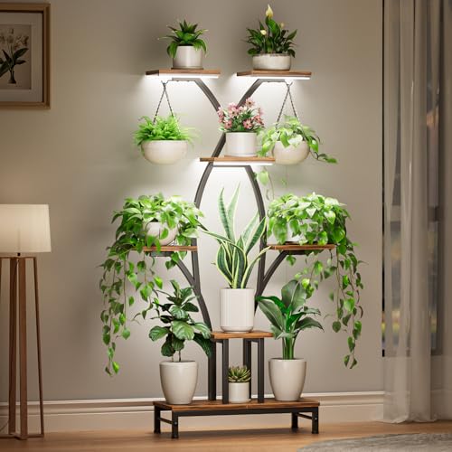 VOZZYOTO Plant Stand Indoor with Grow Lights - 7 Tiered Metal Corner Shelf for Multiple Plants, 63" Corner Plant Stand for Indoor Plants, X-Shaped Plant Rack for Home, Living Room, Office & Patio Decor - Image 1