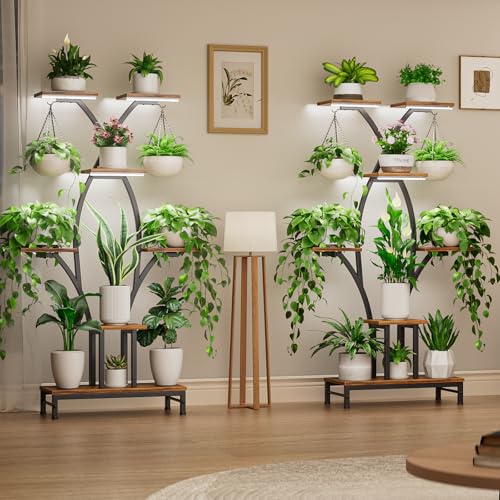 VOZZYOTO Plant Stand Indoor with Grow Lights - 7 Tiered Metal Corner Shelf for Multiple Plants, 63" Corner Plant Stand for Indoor Plants, X-Shaped Plant Rack for Home, Living Room, Office & Patio Decor - Image 3