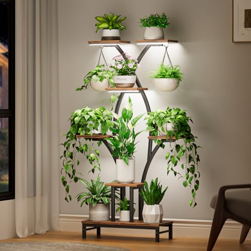 VOZZYOTO Plant Stand Indoor with Grow Lights - 7 Tiered Metal Corner Shelf for Multiple Plants, 63" Corner Plant Stand for Indoor Plants, X-Shaped Plant Rack for Home, Living Room, Office & Patio Decor - Image 2