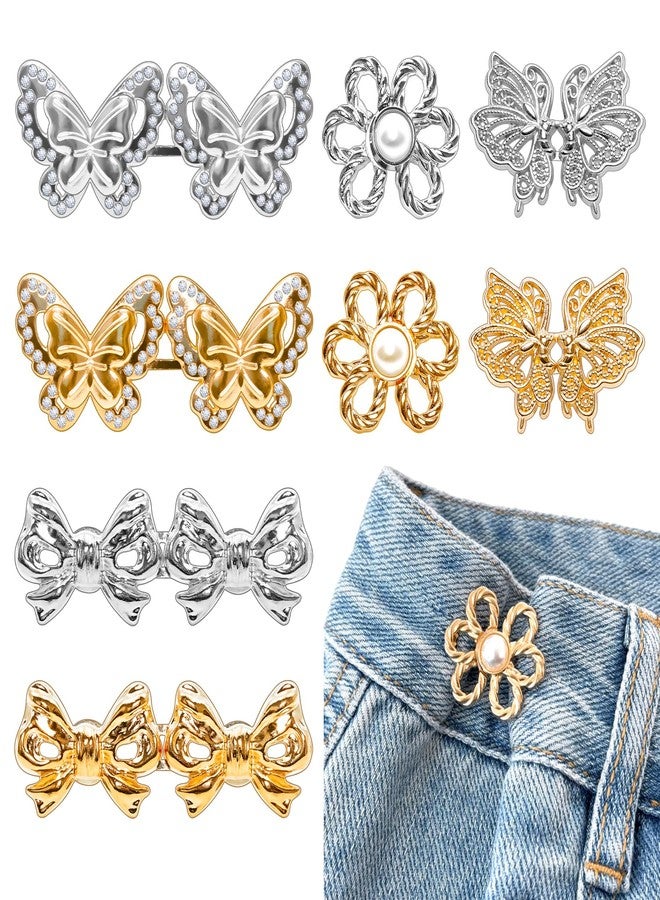Philbinden 8 Sets Pant Waist Tightener,Adjustable Detachable Decorative Waist Buckles, Jeans Buttons for Loose Jeans,Crystal Pants Clips for Waist (Gold) - Image 1
