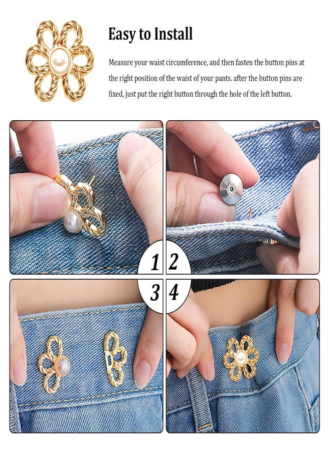 Philbinden 8 Sets Pant Waist Tightener,Adjustable Detachable Decorative Waist Buckles, Jeans Buttons for Loose Jeans,Crystal Pants Clips for Waist (Gold) - Image 4