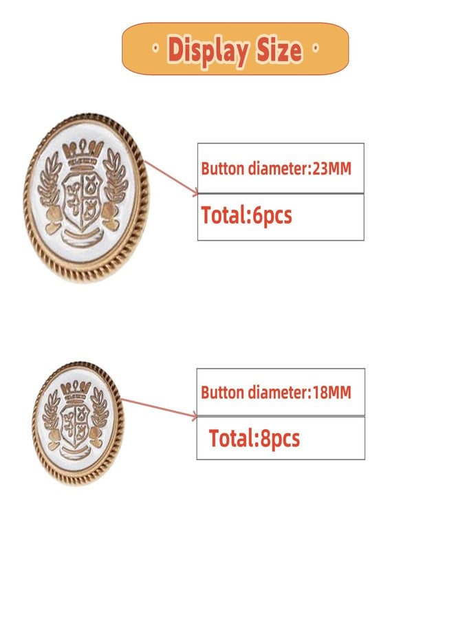 MebuZip 14 Pieces White Gold Metal Blazer Button Set 18mm 23mm for Blazers, Suits, Sport Coats, Uniform, Jackets (MBM36) - Image 3