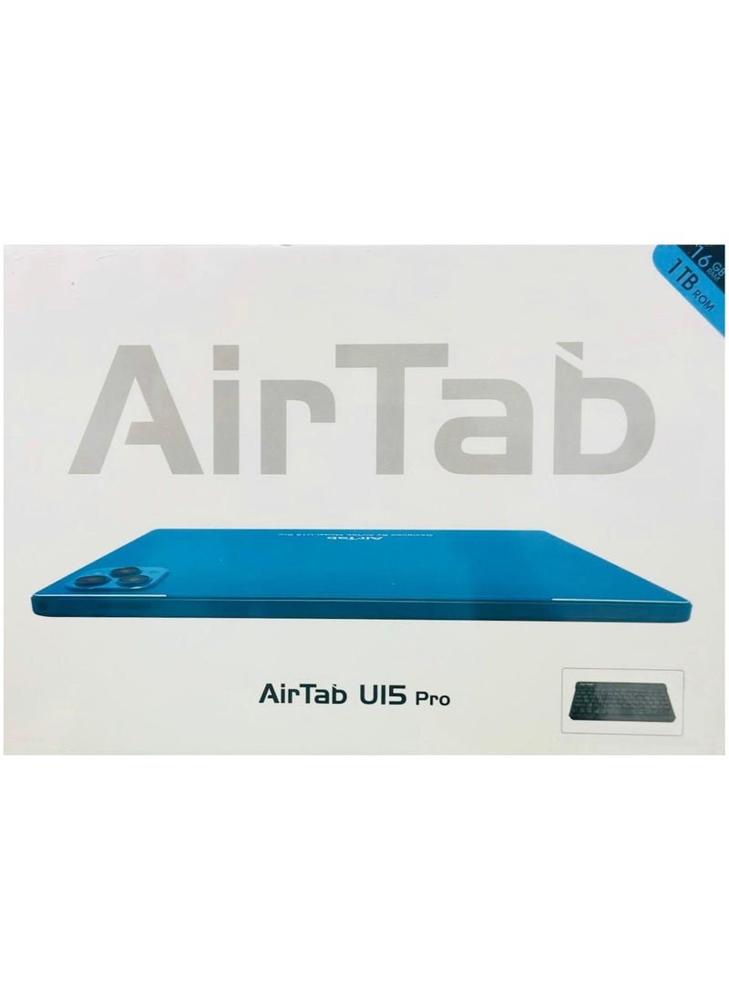 AirTab - U15 Pro 5G Wi-Fi Android Tablet with 10.1 Inch Display 16GB RAM 1TB ROM 10000mAh Battery with Wireless Arabic Keyboard Silver - Image 1