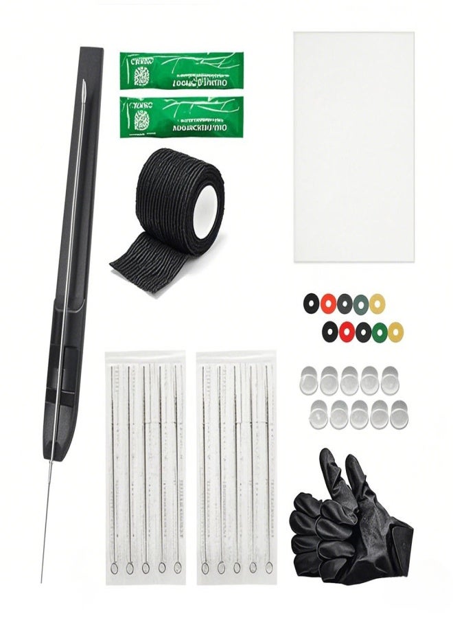 ATOMUS Hand Poke and Stick Tattoo Kit DIY Tattoo Supply Ink Gloves Ink Box Tattoo Needles Set Practice Skin Tattoo Repair Cream 9RL*10pcs Needle - Image 1