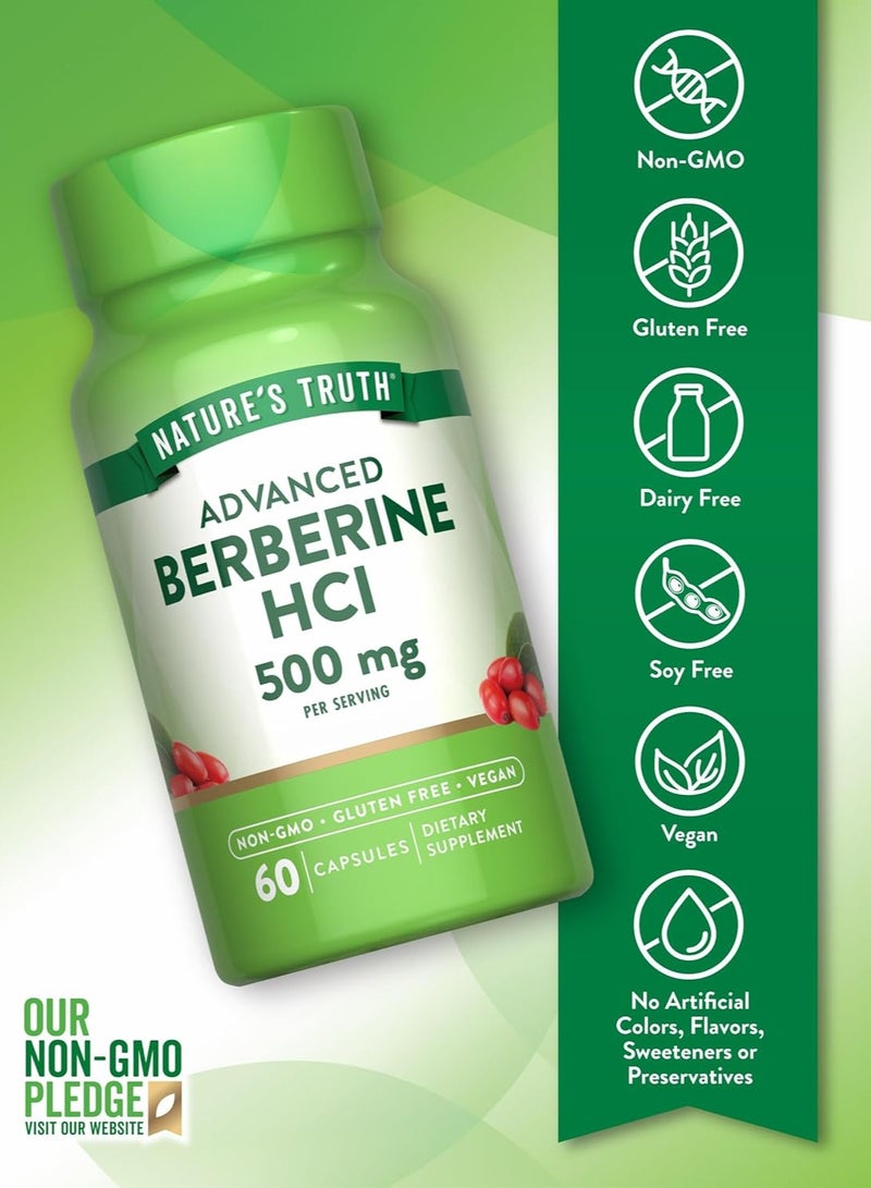 Nature's Truth Advanced Berberine HCl 500mg Capsules – Metabolism & Wellness Support, Non-GMO, Vegan, Gluten Free, 60 Capsules - Image 3