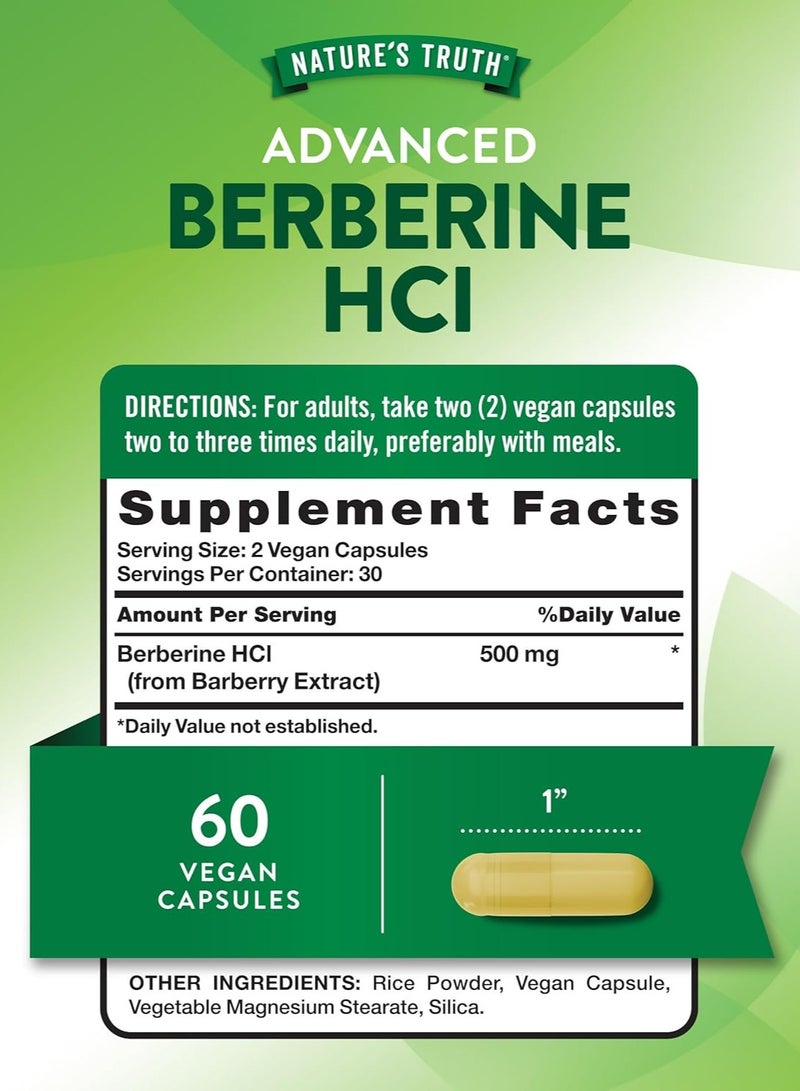Nature's Truth Advanced Berberine HCl 500mg Capsules – Metabolism & Wellness Support, Non-GMO, Vegan, Gluten Free, 60 Capsules - Image 4