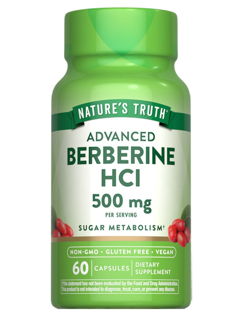 Nature's Truth Advanced Berberine HCl 500mg Capsules – Metabolism & Wellness Support, Non-GMO, Vegan, Gluten Free, 60 Capsules - Image 1