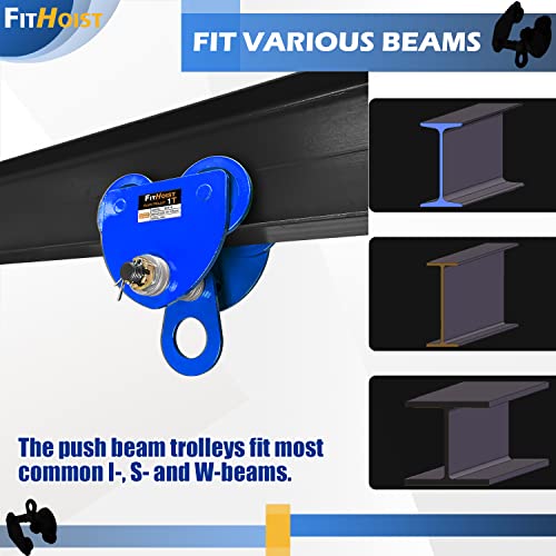 FITHOIST Manually Trolley 1 Ton | 2200LBS Capacity Steel Push Beam Trolley | Adjustable for I-Beam Flange Width 3" to 5" | Plain Trolley Crane with Four Sturdy Wheels - Image 5