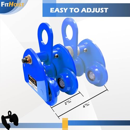 FITHOIST Manually Trolley 1 Ton | 2200LBS Capacity Steel Push Beam Trolley | Adjustable for I-Beam Flange Width 3" to 5" | Plain Trolley Crane with Four Sturdy Wheels - Image 4