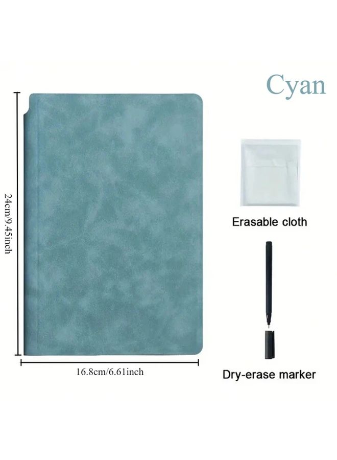 Cyan A5 Whiteboard Notebook With Faux Leather Cover Reusable Portable Notepad Includes Marker And Cloth - Image 3