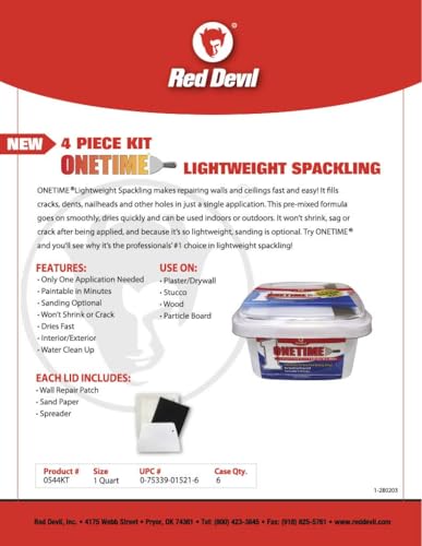 Red Devil طقم إصلاح الجدران لمرة واحدة من ريد ديفل 0544KT، 1 كوارت - Image 3