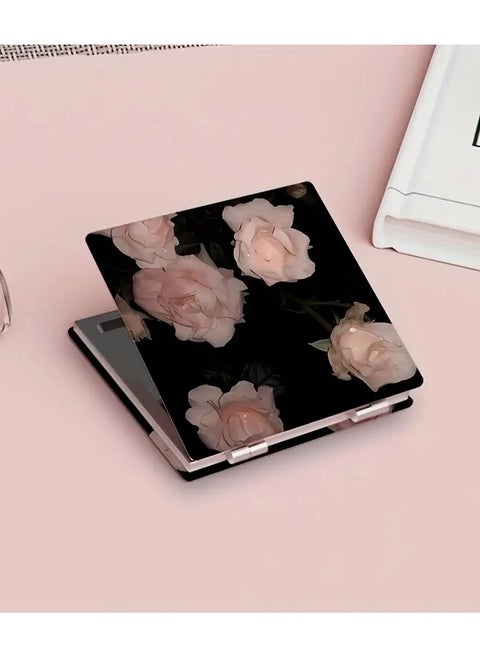 Chic Floral Folding Makeup Mirror - Portable, Double-Sided Vanity Mirror for On-the-Go Touch-Ups & Dorm Use - No Battery Needed