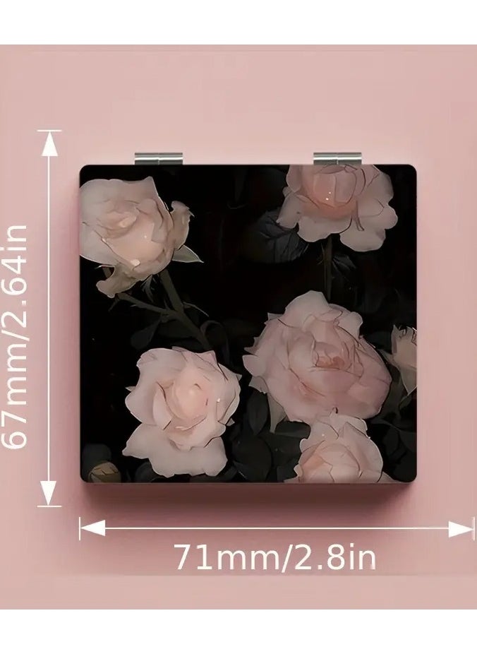 Rozino - Chic Floral Folding Makeup Mirror - Portable, Double-Sided Vanity Mirror for On-the-Go Touch-Ups & Dorm Use - No Battery Needed - Image 1