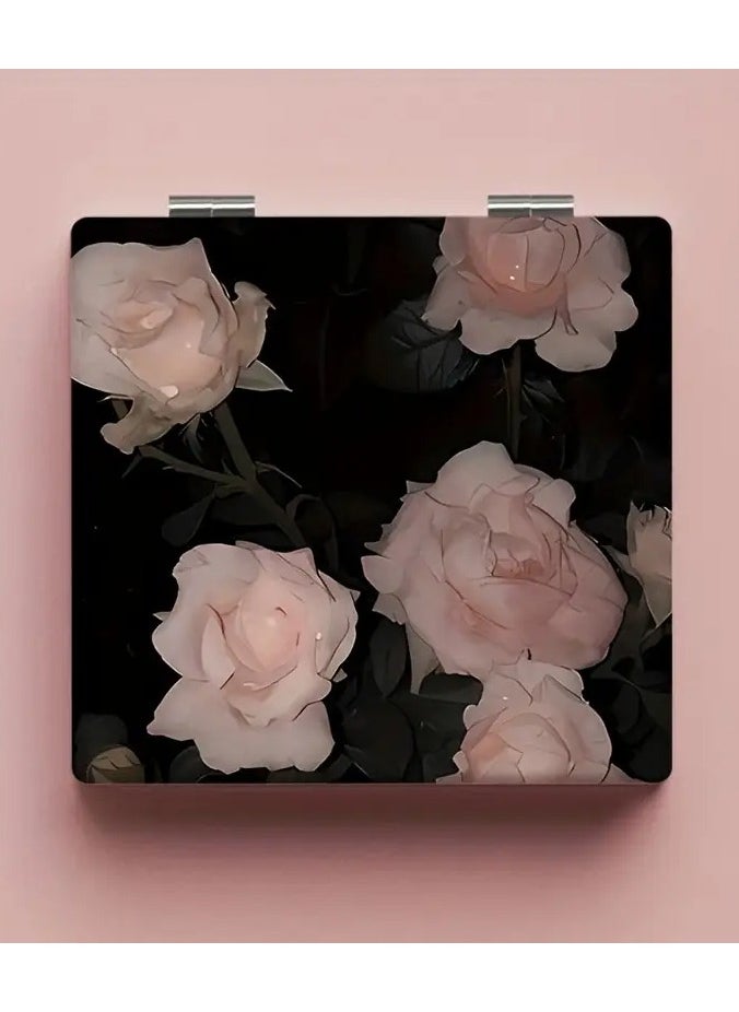 Rozino - Chic Floral Folding Makeup Mirror - Portable, Double-Sided Vanity Mirror for On-the-Go Touch-Ups & Dorm Use - No Battery Needed - Image 1