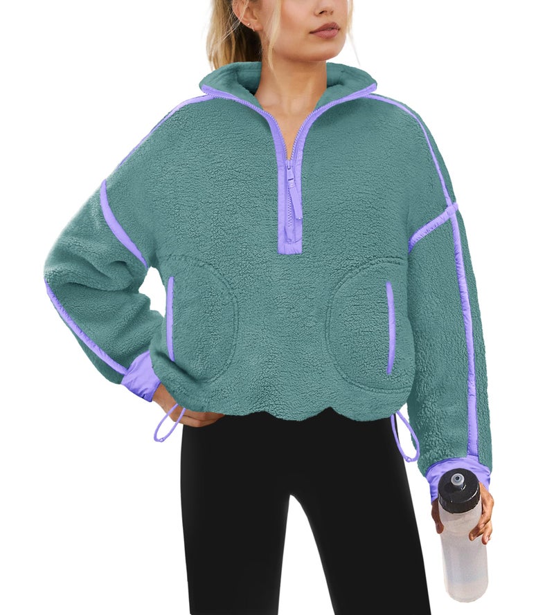 Yanekop 1/4 Zip Pullover Women Zip Up Sweatshirt Fleece Pullover Christmas Sweaters Long Sleeve V Neck Sweaters(Dark Green,S) - Image 1
