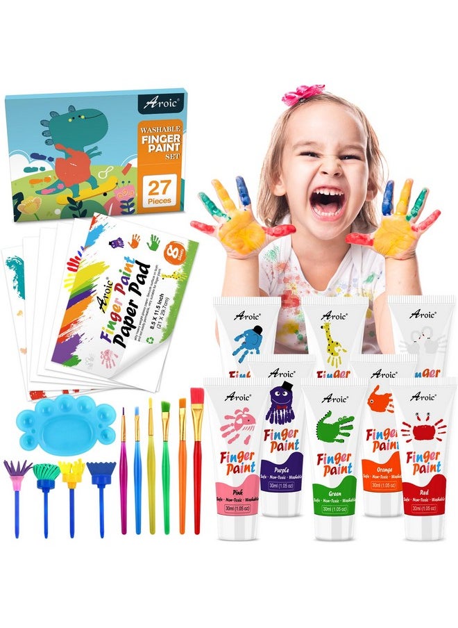 27Pcs Kids Washable Finger Paint Set, Non Toxic Finger Paints 8 Colors, Finger Paint Paper, Brushes, Sponges, Art Painting Supplies For Toddlers,Finger Painting Supplies For Kids Boys Girls Gifts - pzsku/Z5FDD8542D392BA6A40C9Z/45/_/1734347837/789cb45a-5fa6-4435-9389-21969e1ba8a6