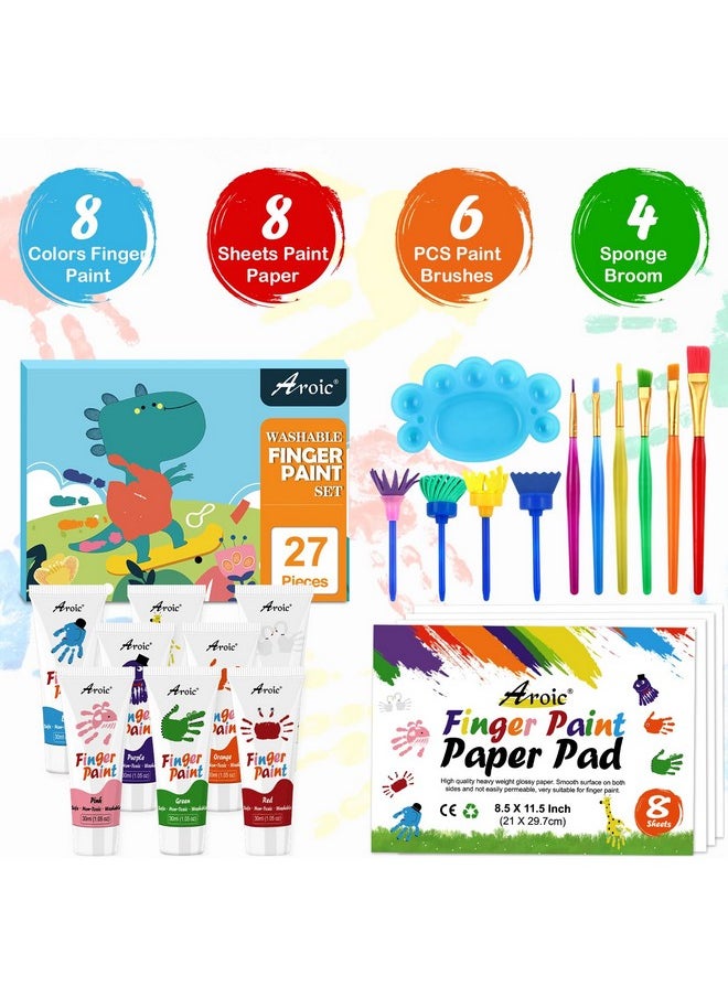 27Pcs Kids Washable Finger Paint Set, Non Toxic Finger Paints 8 Colors, Finger Paint Paper, Brushes, Sponges, Art Painting Supplies For Toddlers,Finger Painting Supplies For Kids Boys Girls Gifts - pzsku/Z5FDD8542D392BA6A40C9Z/45/_/1734347847/0e88f839-e774-4213-b308-d8b8195c07e4