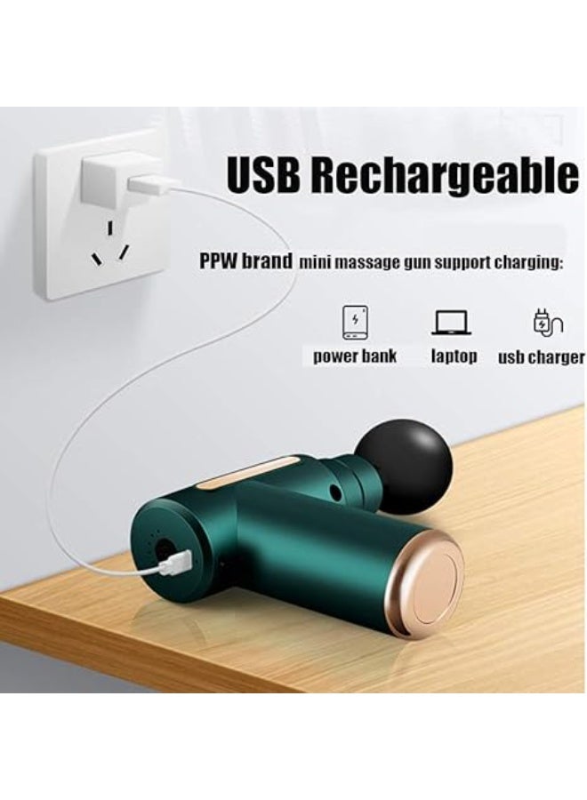 مسدس تدليك صغير للأنسجة العميقة، قابل لإعادة الشحن عبر منفذ USB، مزود بـ 4 رؤوس تدليك، جهاز تدليك كهربائي محمول باليد للاستخدام المنزلي والسفر، لراحة عضلات الجسم، 6 أوضاع - Image 2