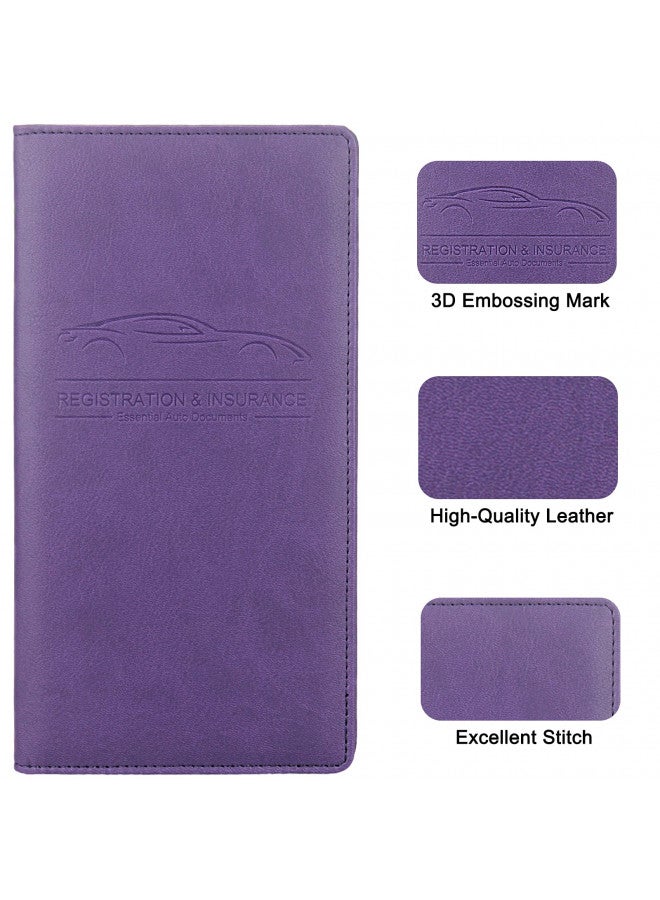 LumiMokki LumiMokki Premium Leather Car Registration & Insurance Card Holder with Magnetic Shut, Vehicle Glove Box Car Organizer - For Documents, Cards, License (Purple) - Image 4