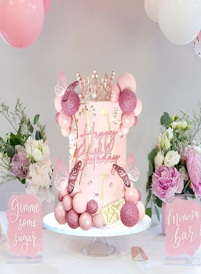 LEFUBABY Balls Cake Toppers Happy Birthday Crown Tiara Cake Toppers for Birthday Wedding Baby Shower Party Decorations (Rose Gold Pink) - Image 4