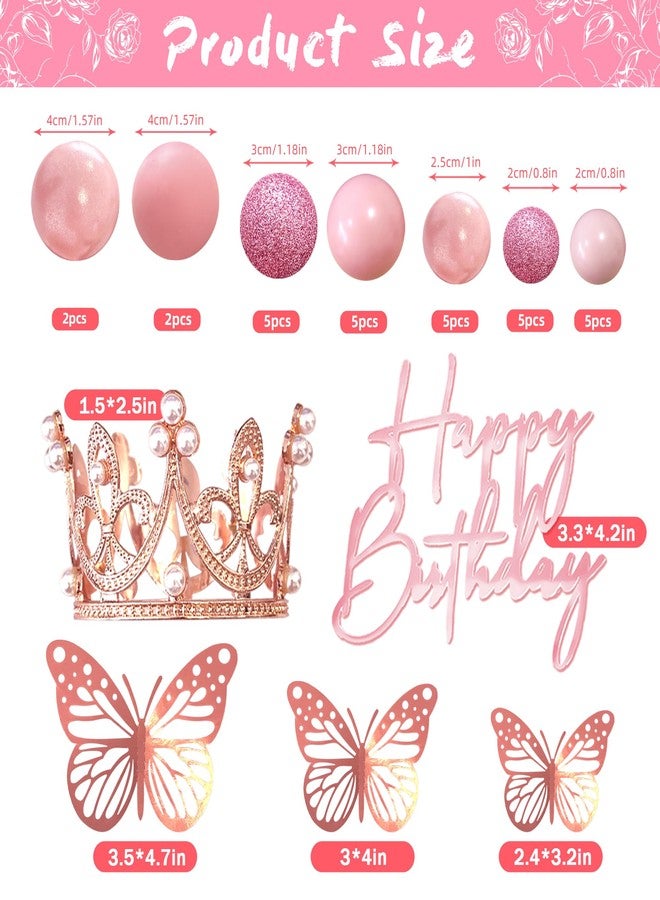 LEFUBABY Balls Cake Toppers Happy Birthday Crown Tiara Cake Toppers for Birthday Wedding Baby Shower Party Decorations (Rose Gold Pink) - Image 2