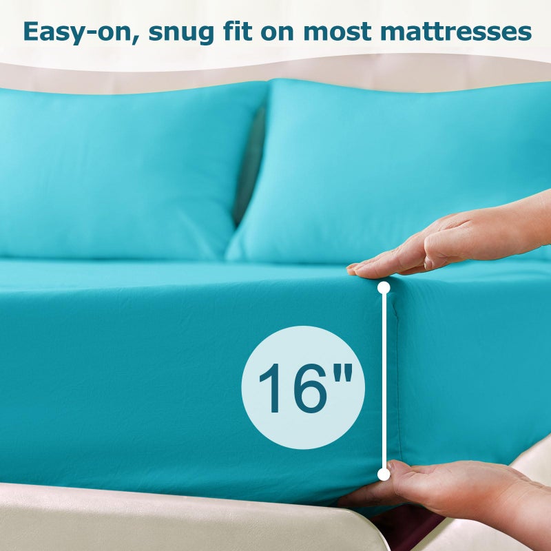 Homilay Twin Size Bed Sheet Set - 3 Piece Soft Microfiber Sheets with Deep Pockets  Cooling Technology  and Wrinkle-Free Pillowcase. Hotel-Quality  Durable Bedding  Capri Blue - Image 4