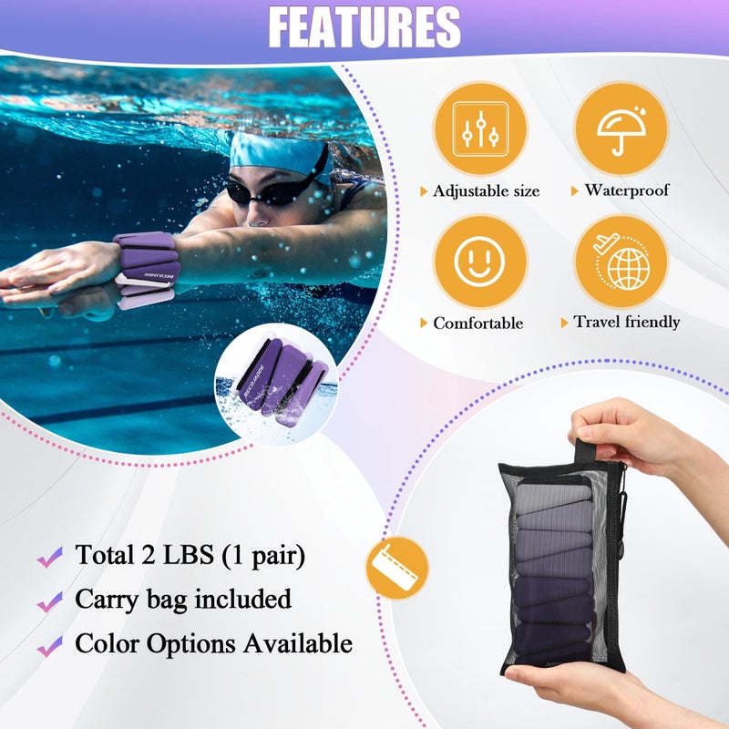 BECOJADDE Ankle Weights for Women Wrist Weights Set of 2 (1 lb Each) Adjustable Arm Leg Weight for Womens Men Suitable for Walking Swimming Running Pilates Yoga Gym, Gradient Purple - Image 3