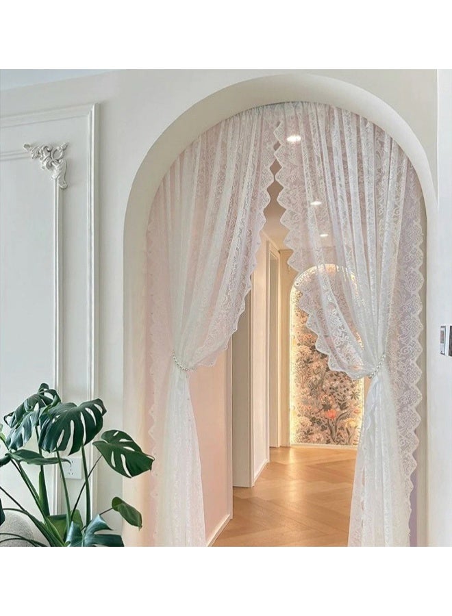 DUNISO 2 PCS Lace Kitchen Curtains for Living Room Bedroom，Light Filtering French Window decoration ,Sheer Curtains with velcro,1.45*1.9m（Pearl white) - Image 4
