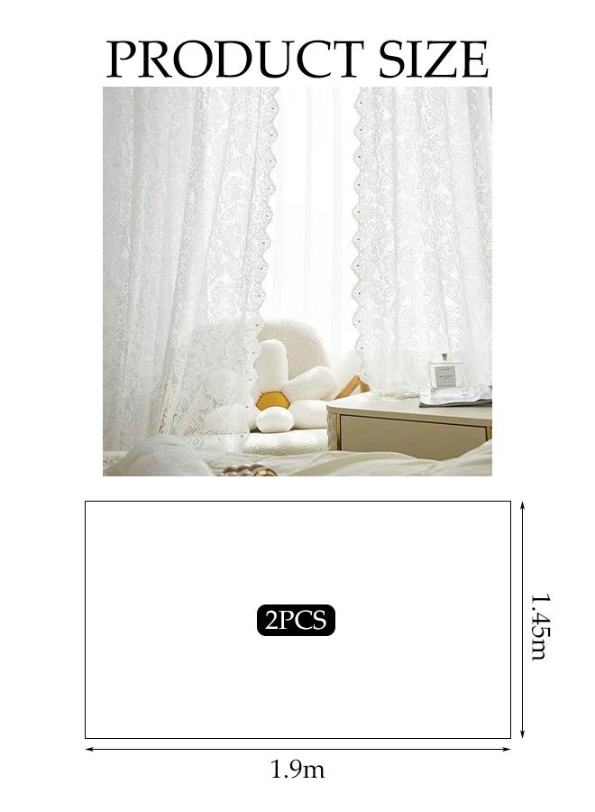 DUNISO 2 PCS Lace Kitchen Curtains for Living Room Bedroom，Light Filtering French Window decoration ,Sheer Curtains with velcro,1.45*1.9m（Pearl white) - Image 2
