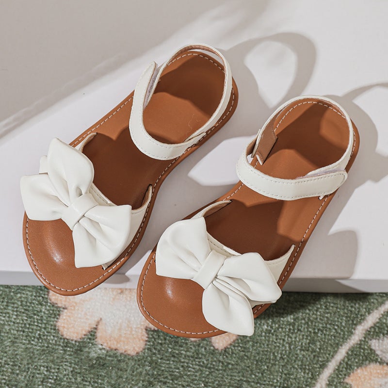 Fashion Girls' Sandals 2026 New Stylish Princess Style Bow Children'S Shoes Soft Sole Open Toe - Image 1