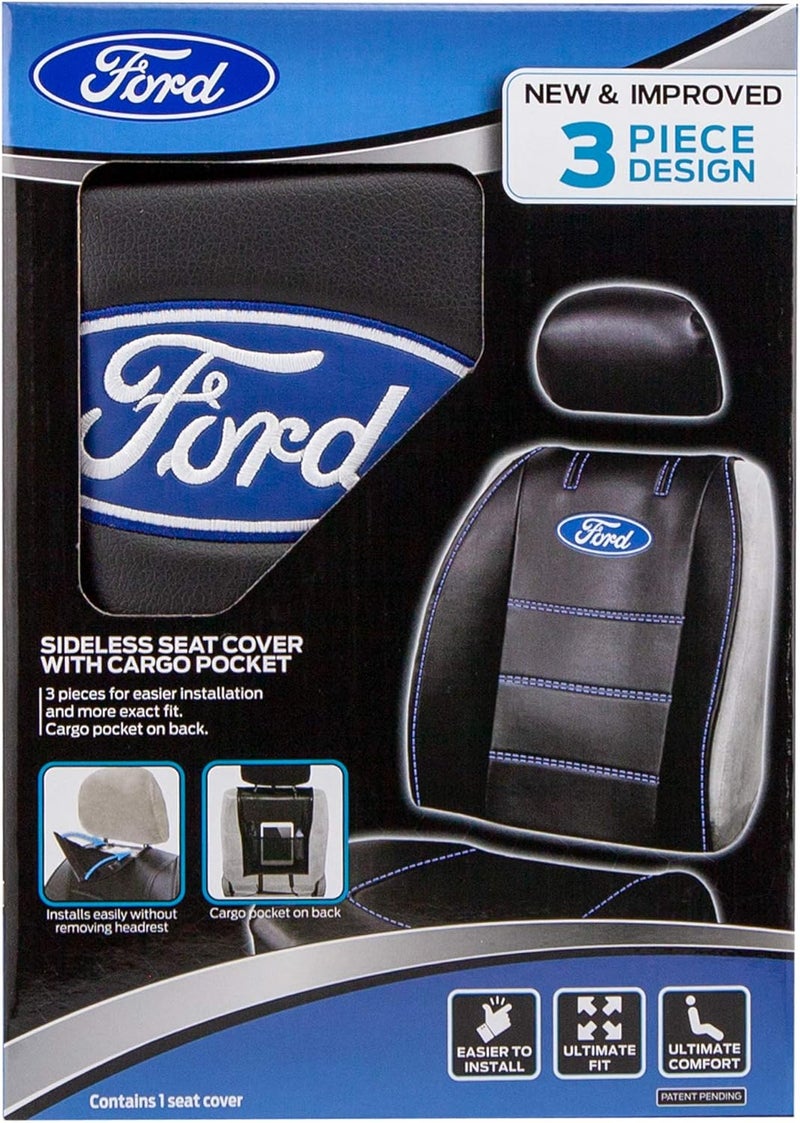 Plasticolor Ford Deluxe Sideless Seat Cover with Embroidered Logo and Cargo Pocket - Black - Image 3