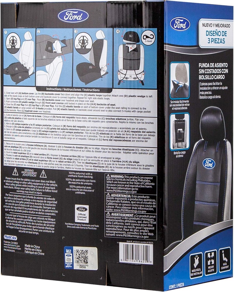 Plasticolor Ford Deluxe Sideless Seat Cover with Embroidered Logo and Cargo Pocket - Black - Image 4