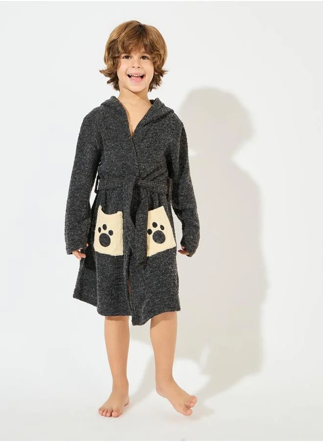 Styli Bear Pattern Terry Hooded Bathrobe