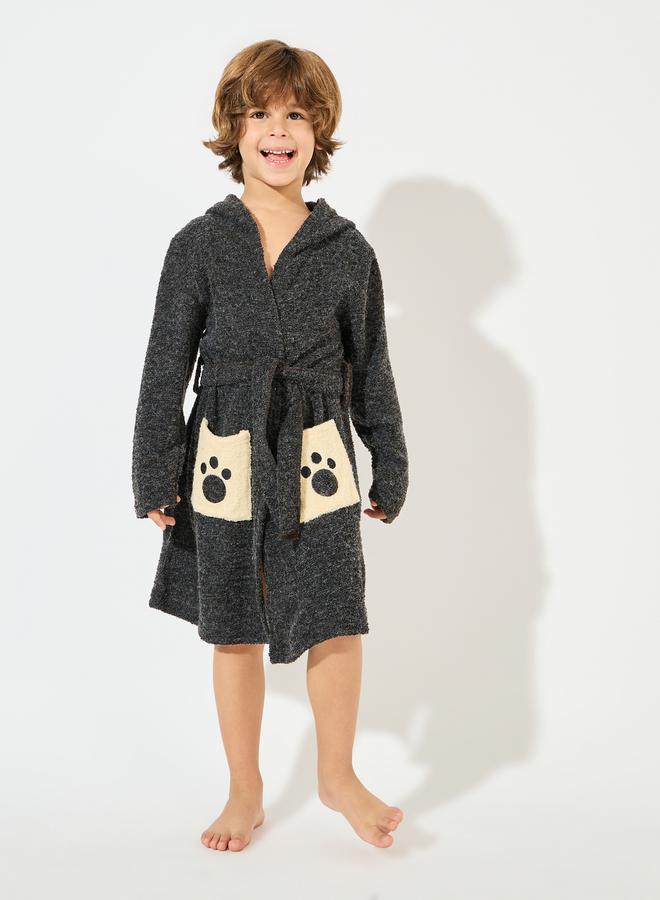 Styli Bear Pattern Terry Hooded Bathrobe - Image 1