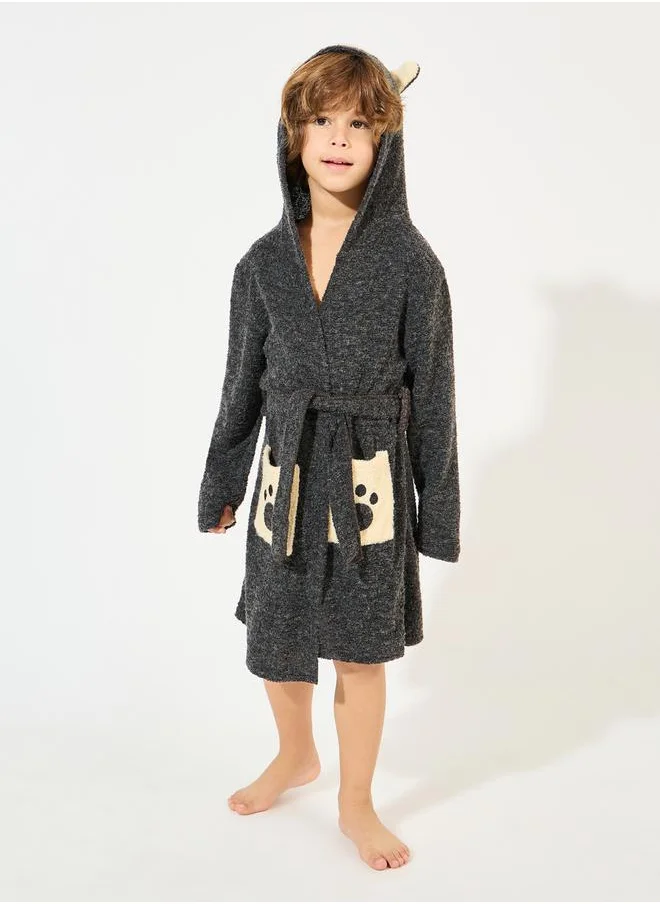 Styli Bear Pattern Terry Hooded Bathrobe