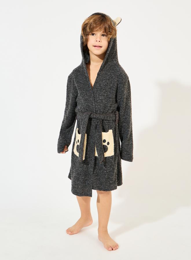 Styli Bear Pattern Terry Hooded Bathrobe - Image 2