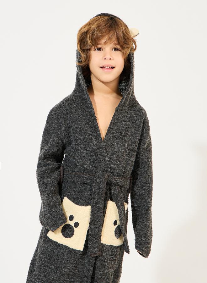 Styli Bear Pattern Terry Hooded Bathrobe - Image 3