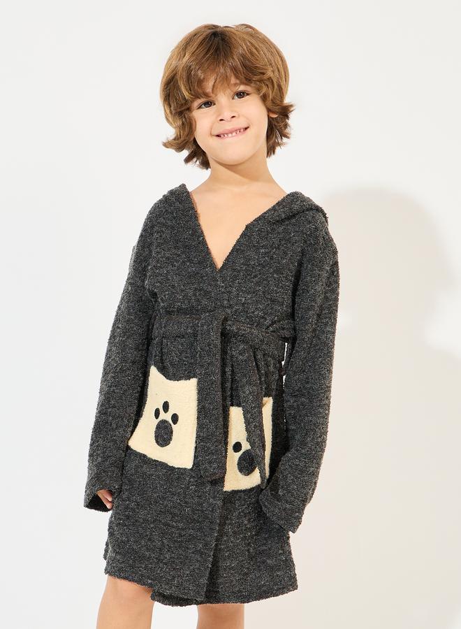 Styli Bear Pattern Terry Hooded Bathrobe - Image 4