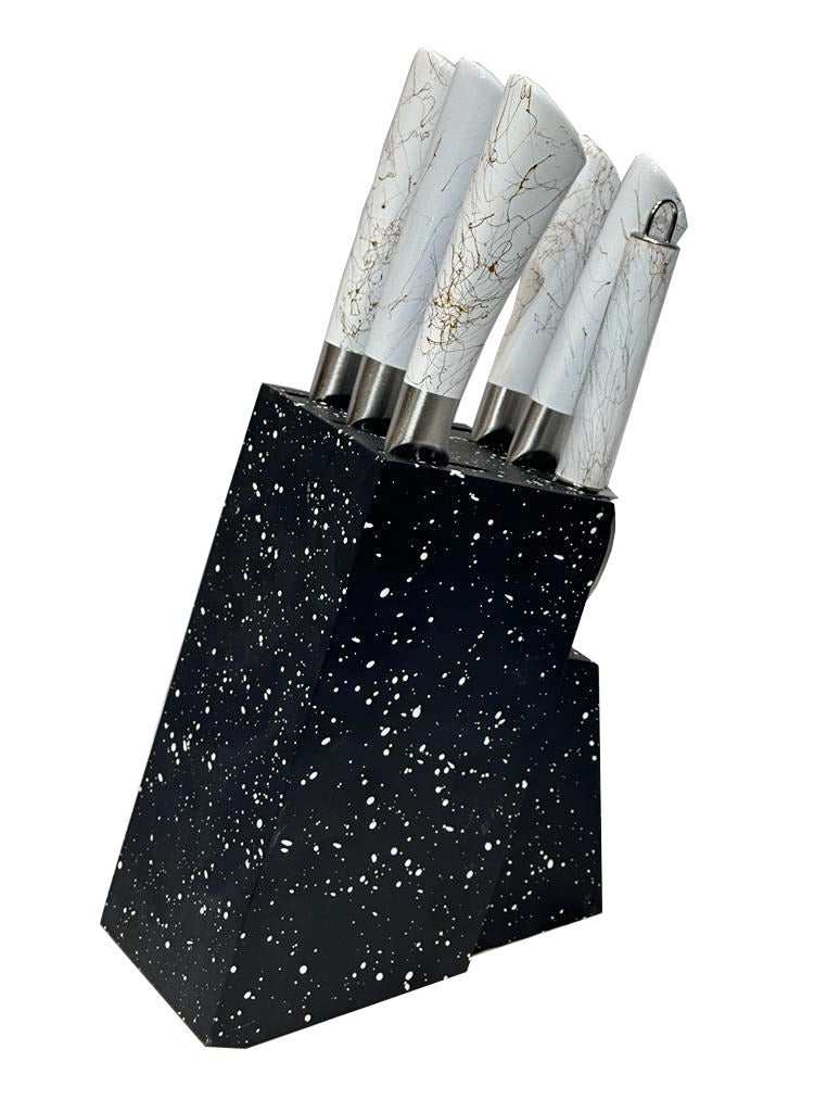 باس طقم سكاكين 8 قطع أبيض مع حامل باس أسود - Image 2