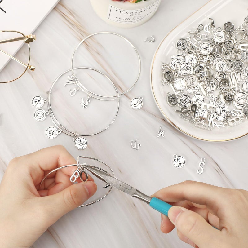 SANNIX 156Pcs/6 Sets Letter Charms, Alphabet ABC Letter Charms 3 Styles Capital A-Z DIY Bracelet Necklace Pendants with 200Pcs Open Jump Rings for Jewelry Making, Antique Silver - Image 5
