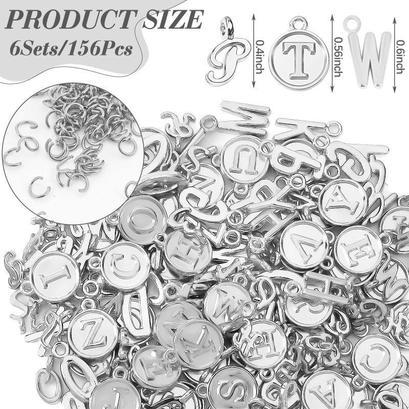 SANNIX 156Pcs/6 Sets Letter Charms, Alphabet ABC Letter Charms 3 Styles Capital A-Z DIY Bracelet Necklace Pendants with 200Pcs Open Jump Rings for Jewelry Making, Antique Silver - Image 2