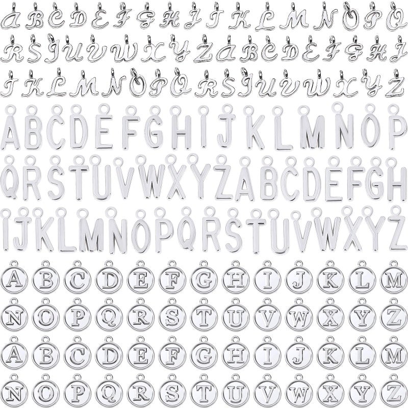 SANNIX 156Pcs/6 Sets Letter Charms, Alphabet ABC Letter Charms 3 Styles Capital A-Z DIY Bracelet Necklace Pendants with 200Pcs Open Jump Rings for Jewelry Making, Antique Silver - Image 1