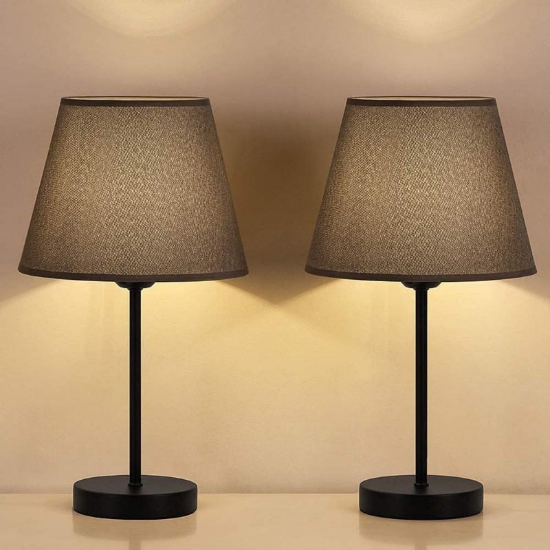 LIANTRAL Bedside Table Lamps Set of 2, Classic Nightstand Lamps with Grey Fabric Shades & Black Metal Base, Push Button Switch, Warm Lighting for Bedroom, Living Room, Office - Image 1